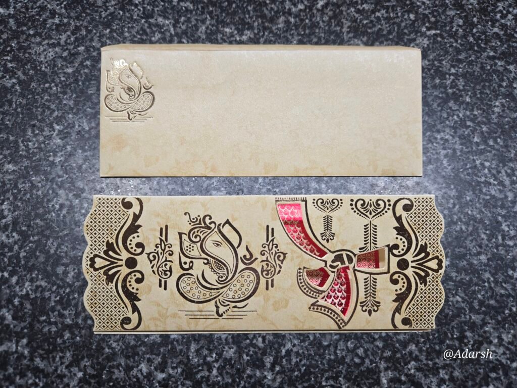 Biscuit Beige Calligraphy Ganesha Wedding Card