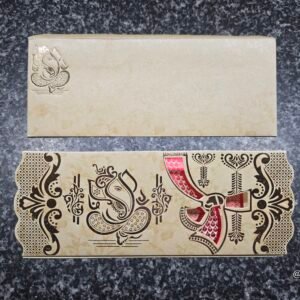 Biscuit Beige Calligraphy Ganesha Wedding Card