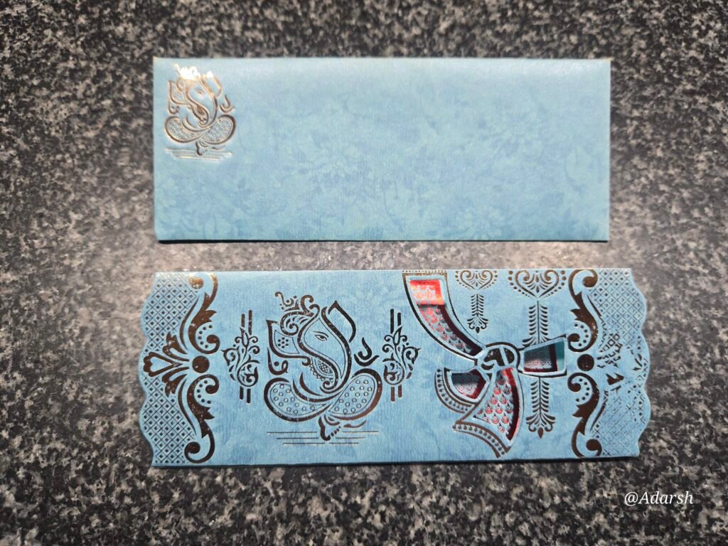 Sky Blue Calligraphy Ganesha Wedding Card