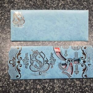 Sky Blue Calligraphy Ganesha Wedding Card