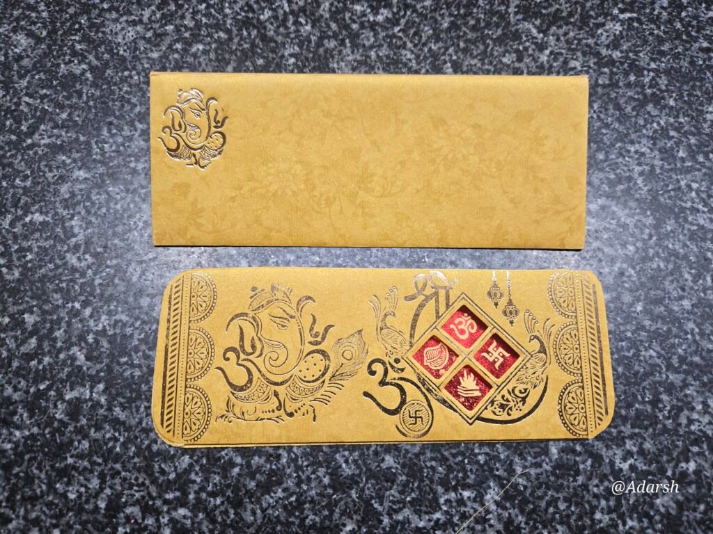 Golden Ochre Ganesha & Shubh Vivah Multi-Icon Wedding Card