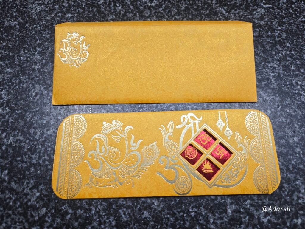 Golden Ochre Ganesha & Shubh Vivah Multi-Icon Wedding Card
