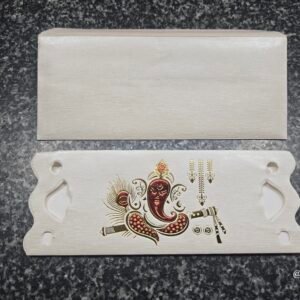 White Raw-Silk Texture Ganesha Flute Wedding Card
