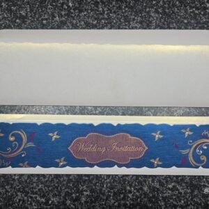 White and Royal Blue Fabric-Texture Scalloped Wedding Invitation Card