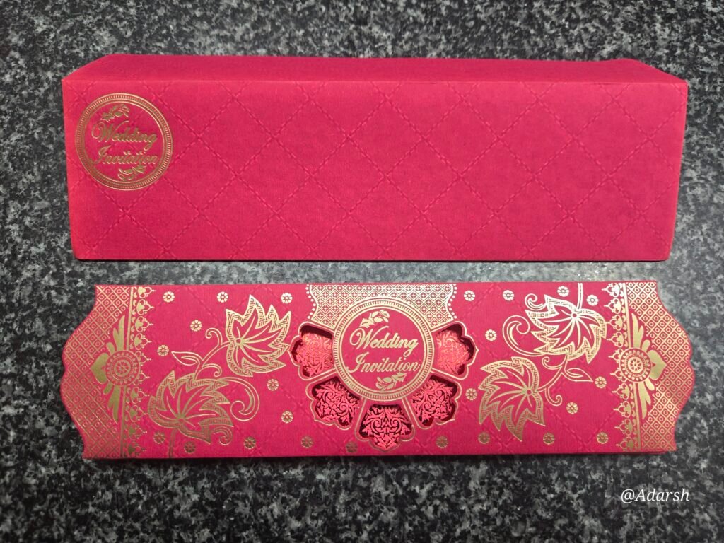 Pinkish-Red and Gold Wedding Invitation Card