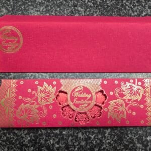 Pinkish-Red and Gold Wedding Invitation Card