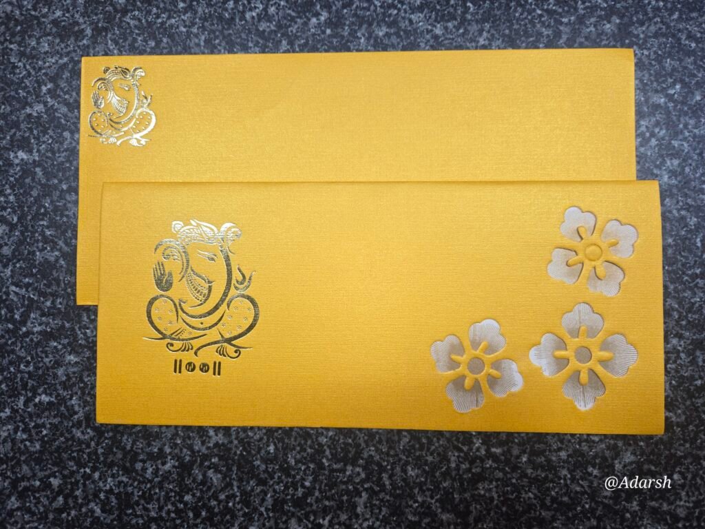 Ganesha Die-Cut Floral Golden Yellow Wedding Invitation Card