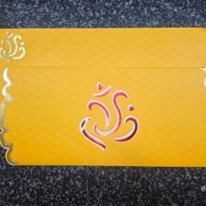Ganesha Scalloped Edge Metallic Yellow Wedding Card