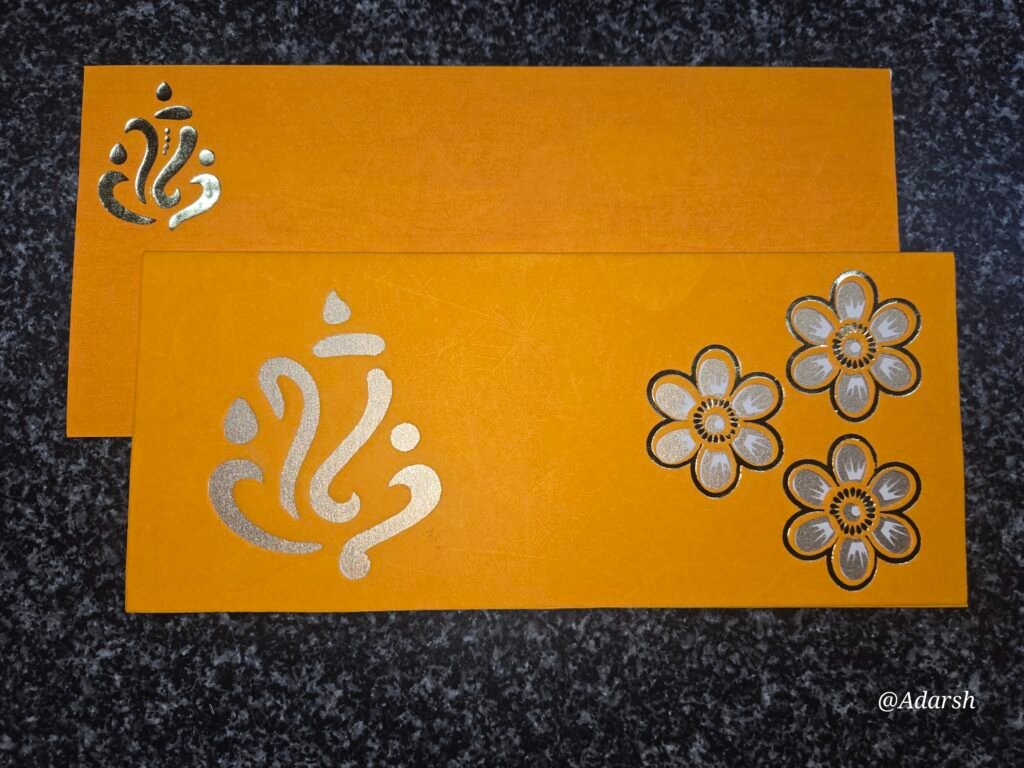 Ganesha Floral Silver Foil Mustard Yellow Wedding Card