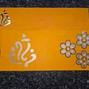 Ganesha Floral Silver Foil Mustard Yellow Wedding Card