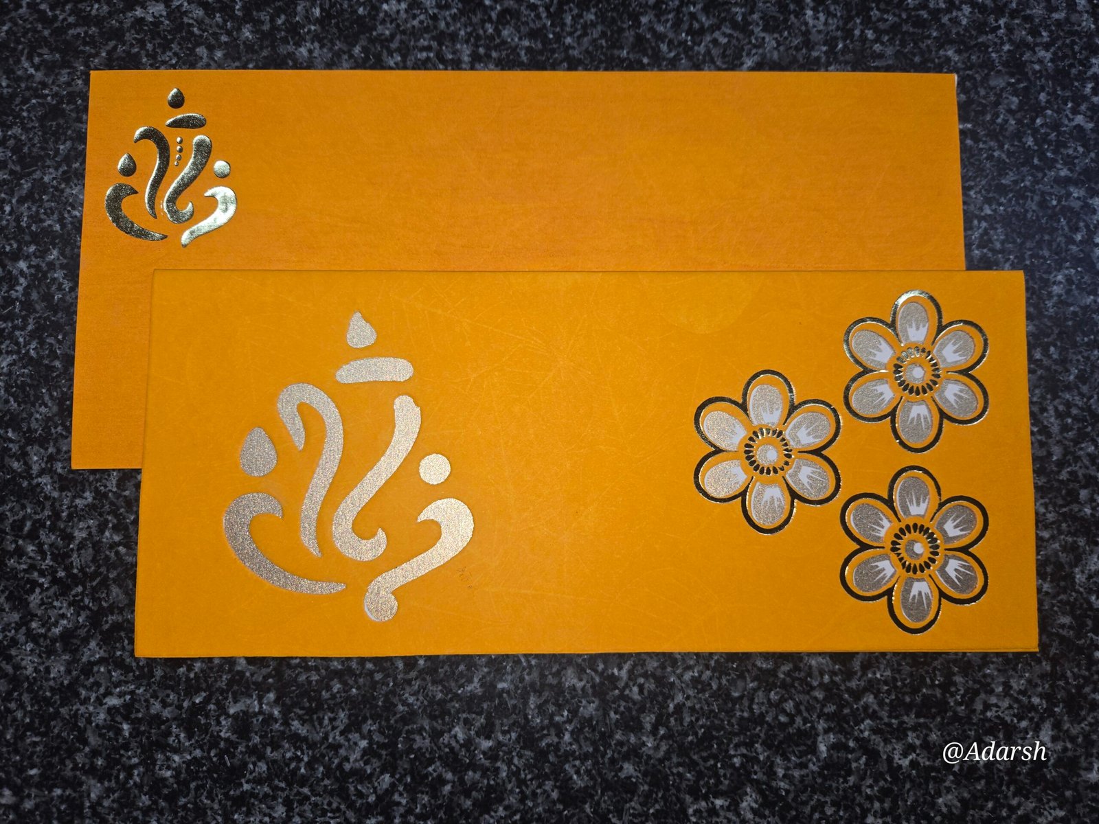 Ganesha Floral Silver Foil Mustard Yellow Wedding Card