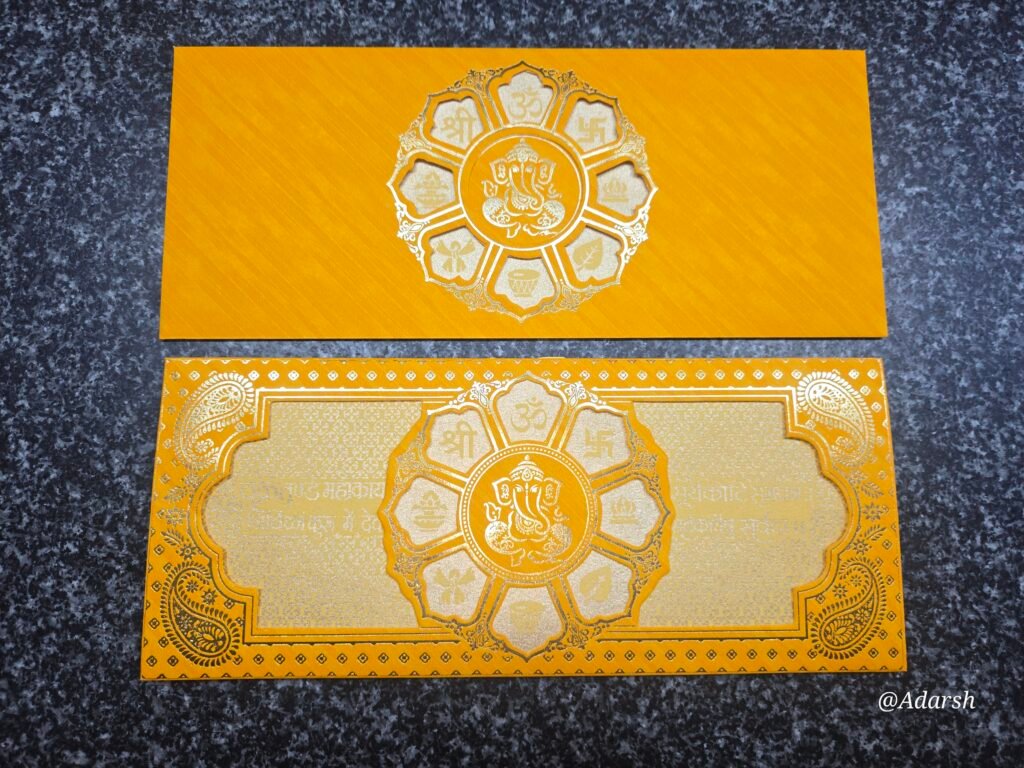 Ganesha Ashtamangala Die-Cut Marigold Wedding Card