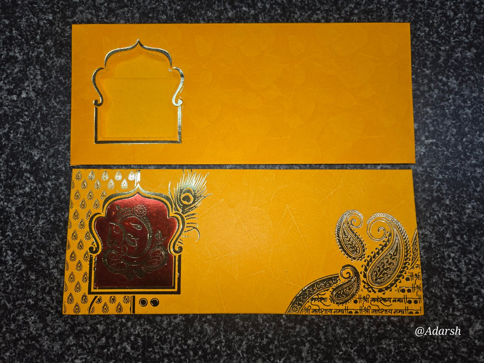 Ganesha Paisley Die-Cut Yellow-Orange Wedding Invitation Card