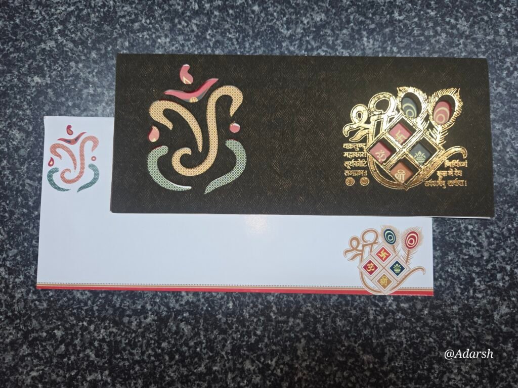 Ganesha Peacock Feather Die-Cut Multi-Color Wedding Card