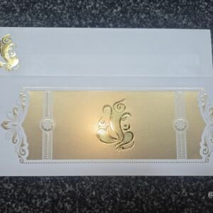 Ganesha Metallic Gold and White Damask Invitation Card