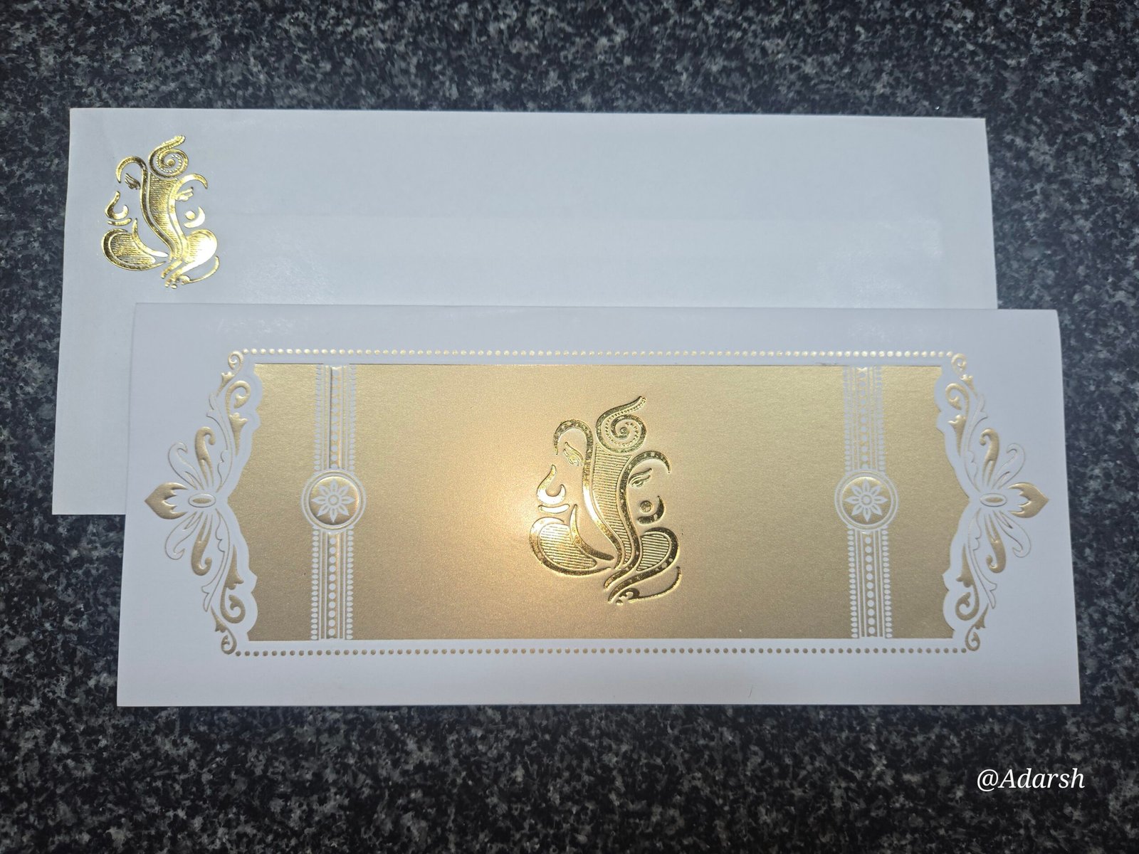 Ganesha Metallic Gold and White Damask Invitation Card