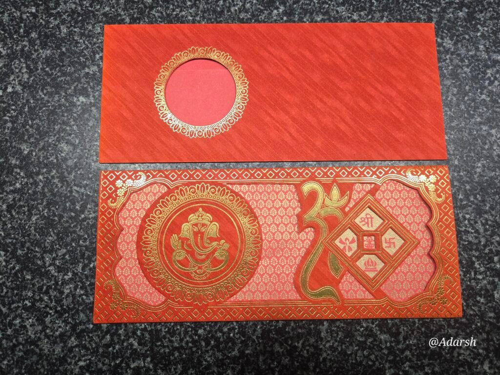 Ganesha Om-Shree-Swastika Die-Cut Red Wedding Card