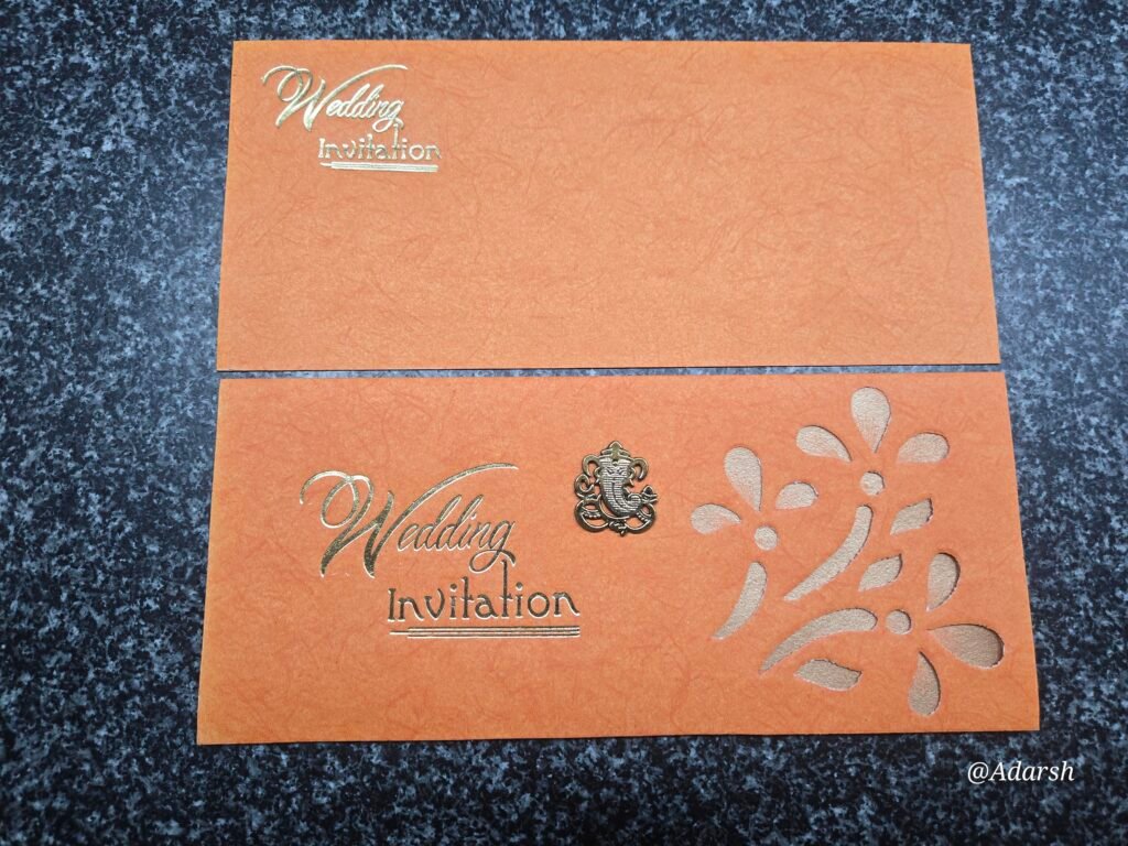 Ganesha Laser-Cut Orange Wedding Invitation Card