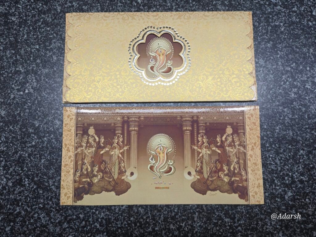 Ganesha Cream and Gold Floral Damask Invitation Card