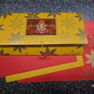 Ganesha Painting Mustard & Red Foldable Wedding Card