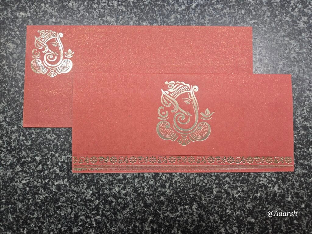 Ganesha Gold Foil Red Wedding Card