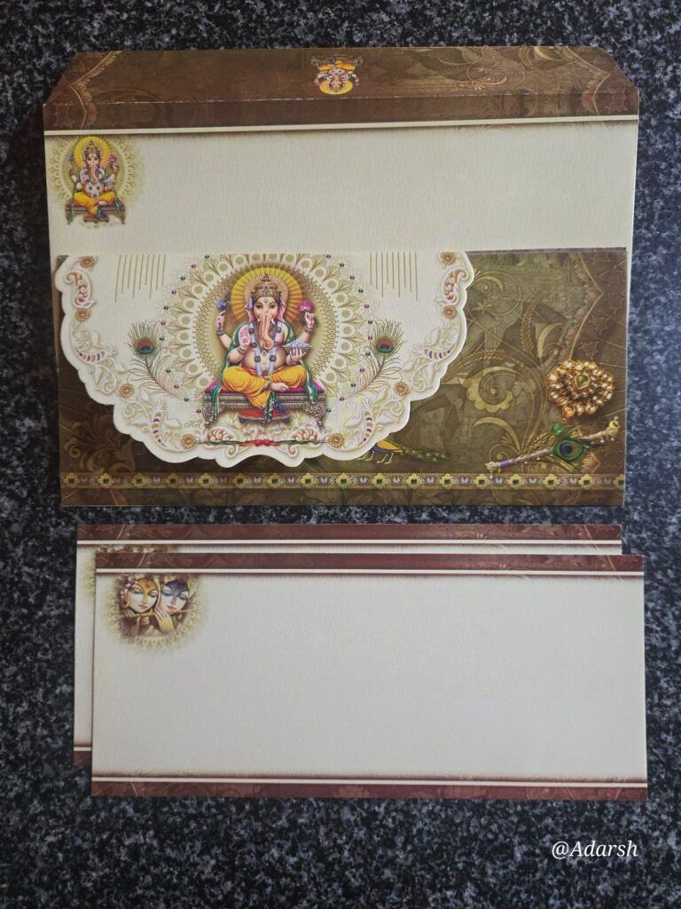 Traditional Multi-Deity Royal Peacock Theme Wedding Invitation Card