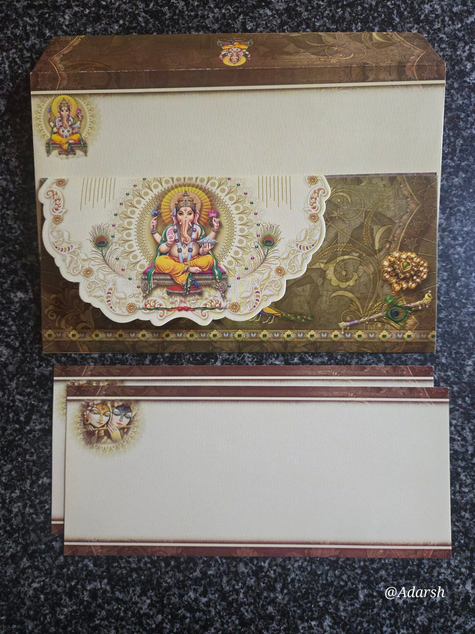 Traditional Multi-Deity Royal Peacock Theme Wedding Invitation Card
