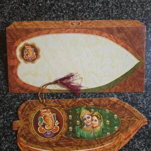 Die-Cut Leaf Radha Krishna with Tassel Wedding Invitation Card