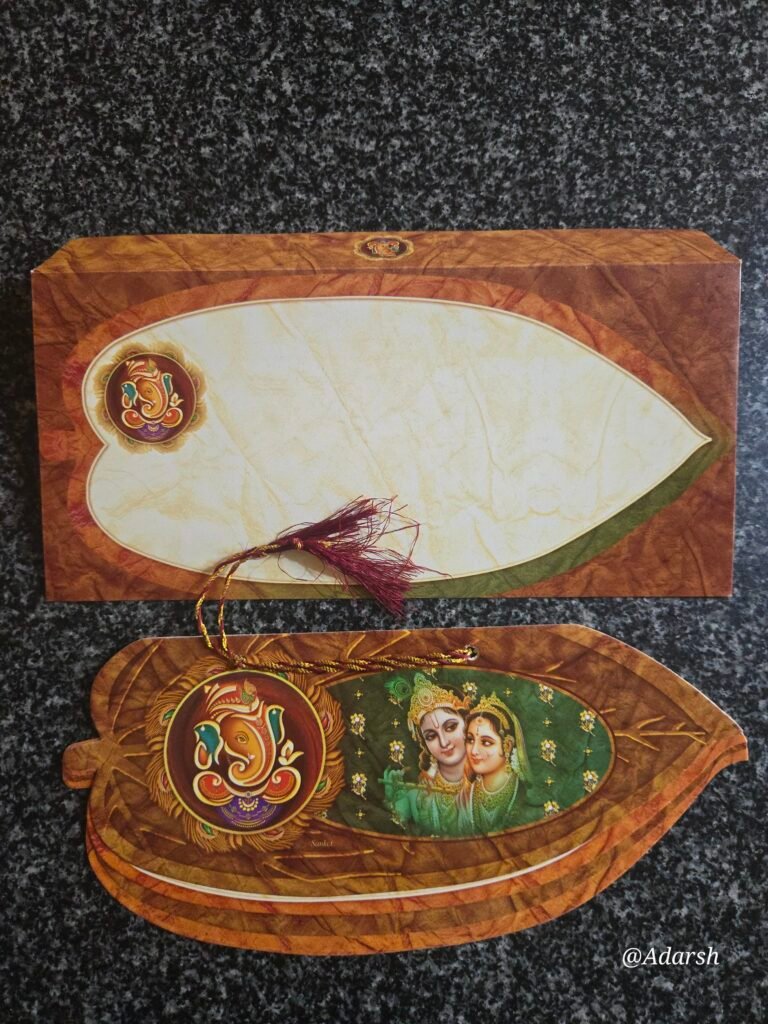 Die-Cut Leaf Radha Krishna with Tassel Wedding Invitation Card
