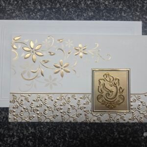 Embossed Silver-Leaf Ganesha Plaque Wedding Invitation Card