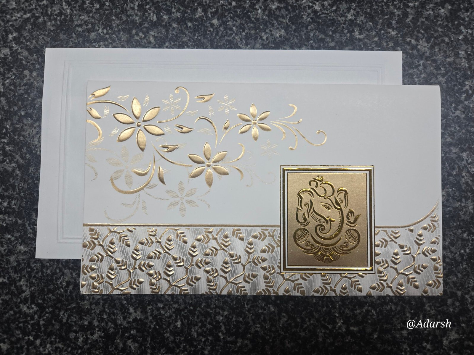 Embossed Silver-Leaf Ganesha Plaque Wedding Invitation Card