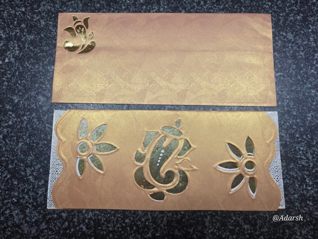 Die-Cut Gold Shimmer Laser Ganesha Wedding Invitation Card