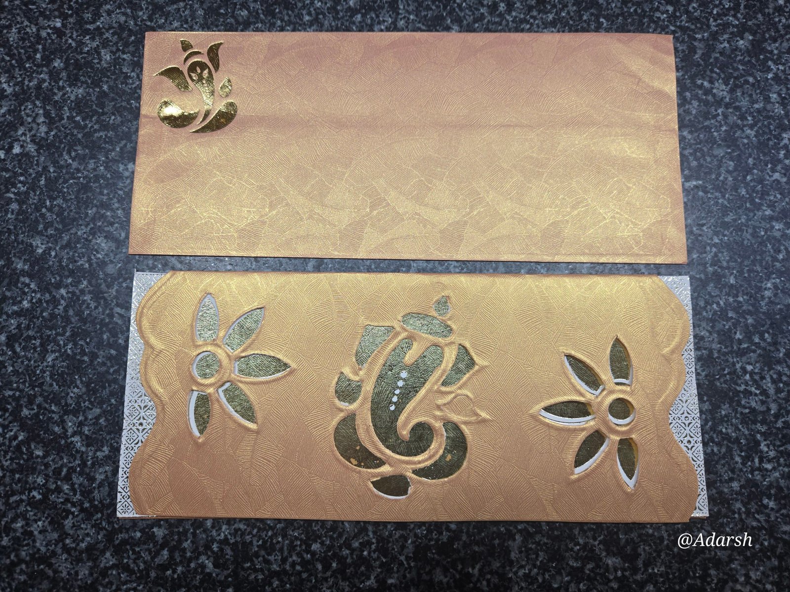 Die-Cut Gold Shimmer Laser Ganesha Wedding Invitation Card