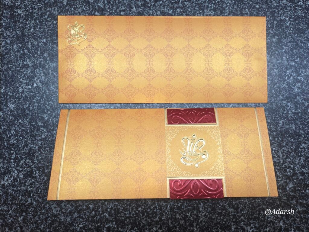 Maroon Belt Damask Ganesha Wedding Invitation Card