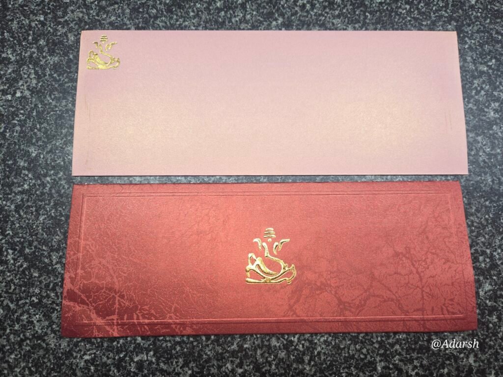 Red Linen-Textured Minimalist Ganesha Wedding Invitation Card