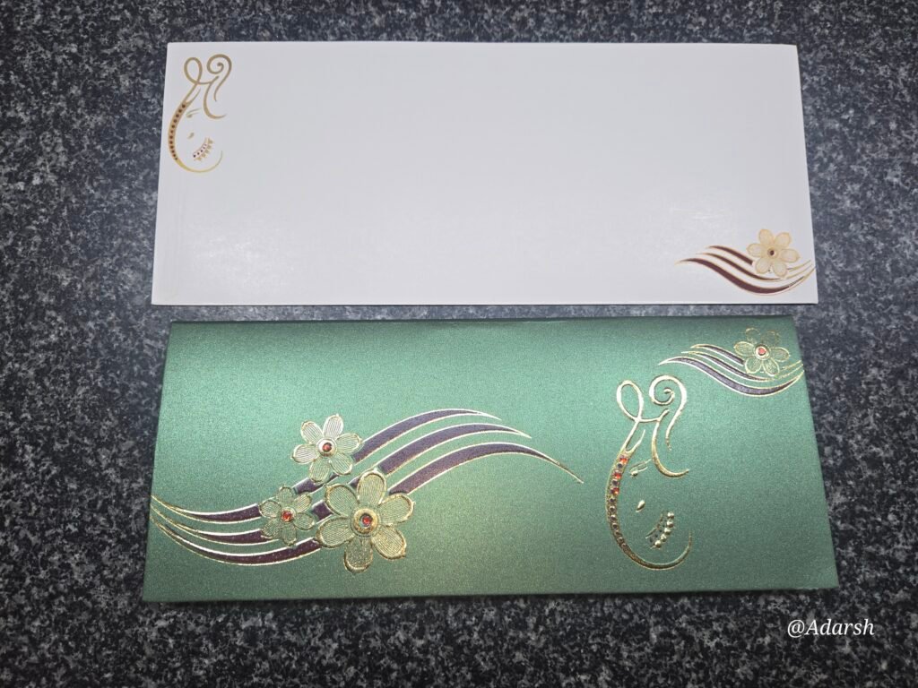 Green Minimalist Ganesha Floral Wedding Invitation Card