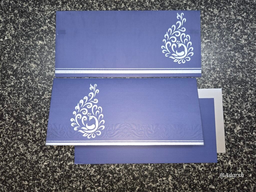 Blue Paisley Peacock Shimmer Wedding Invitation Card