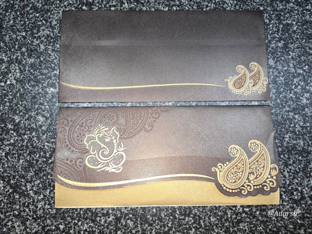 Brown Shimmer Twin Paisley Ganesha Wedding Invitation Card