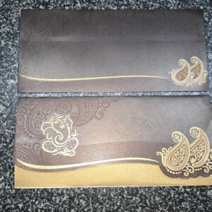Brown Shimmer Twin Paisley Ganesha Wedding Invitation Card