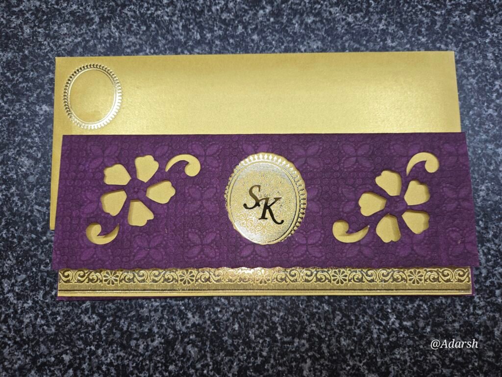Purple Die-Cut Floral Monogram Wedding Invitation Card