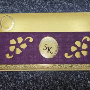 Purple Die-Cut Floral Monogram Wedding Invitation Card