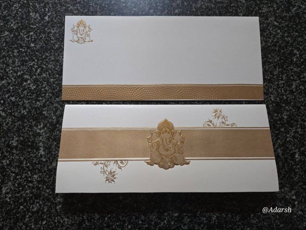 Gold Belt Textured Ganesha Wedding Invitation Card