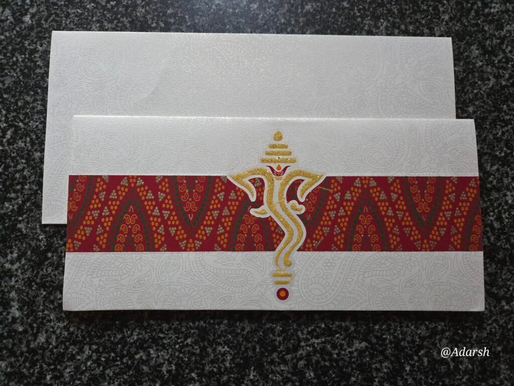 Bandhani Pattern Abstract Ganesha Wedding Invitation Card