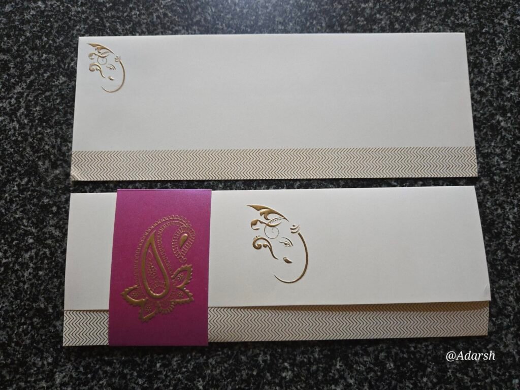 Off-White Chevron Ganesha Card with a Magenta Paisley Belt