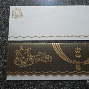 Dark Brown Chevron Scalloped Ganesha Wedding Invitation Card