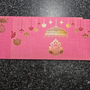 Pink Silk-Textured Umbrella Ganesha Wedding Invitation Card