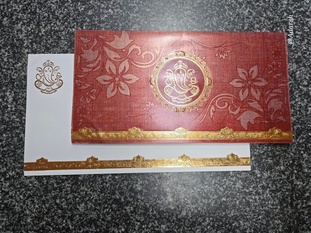 Maroon Lining Floral Ganesha Wedding Invitation Card
