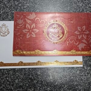 Maroon Lining Floral Ganesha Wedding Invitation Card