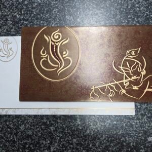 Brown Textured Krishna Ganesha Wedding Invitation Card