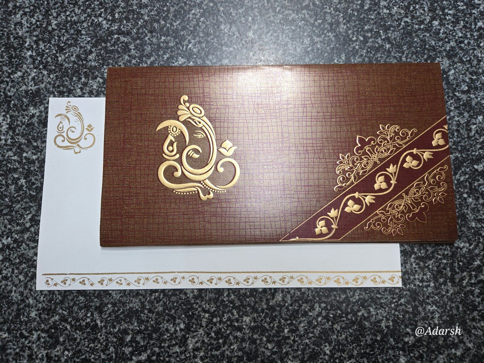 Brown Cross-Hatch Ganesha Wedding Invitation Card